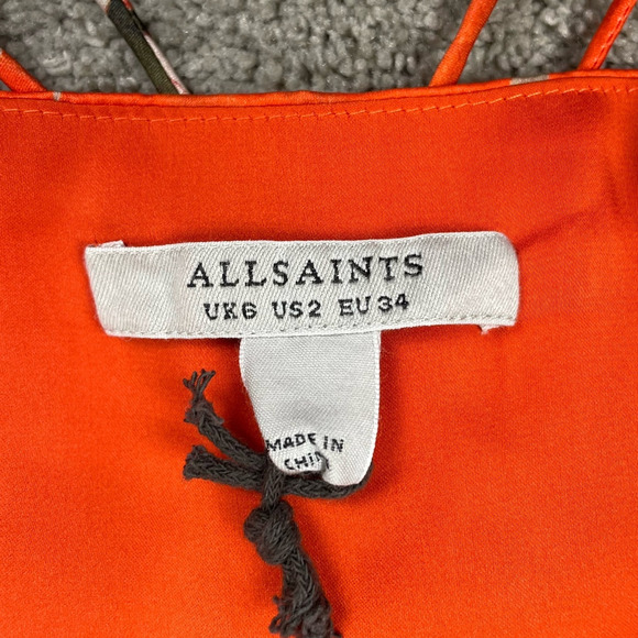 All Saints Top Womens 2 Orange Alexia Dorada Silk Blend Cami Flame Orange Floral - Picture 7 of 16